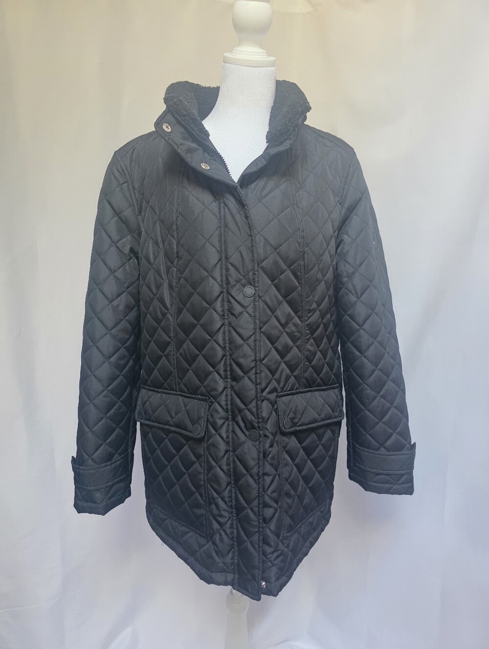Tommy Hilfiger Women’s XL Black Quilted Faux Fur Collar Jacket